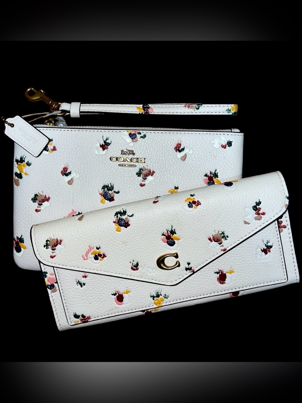 NWT Coach Wristlet and Wallet Set, Paint Dab Floral Print C5999 C5997
